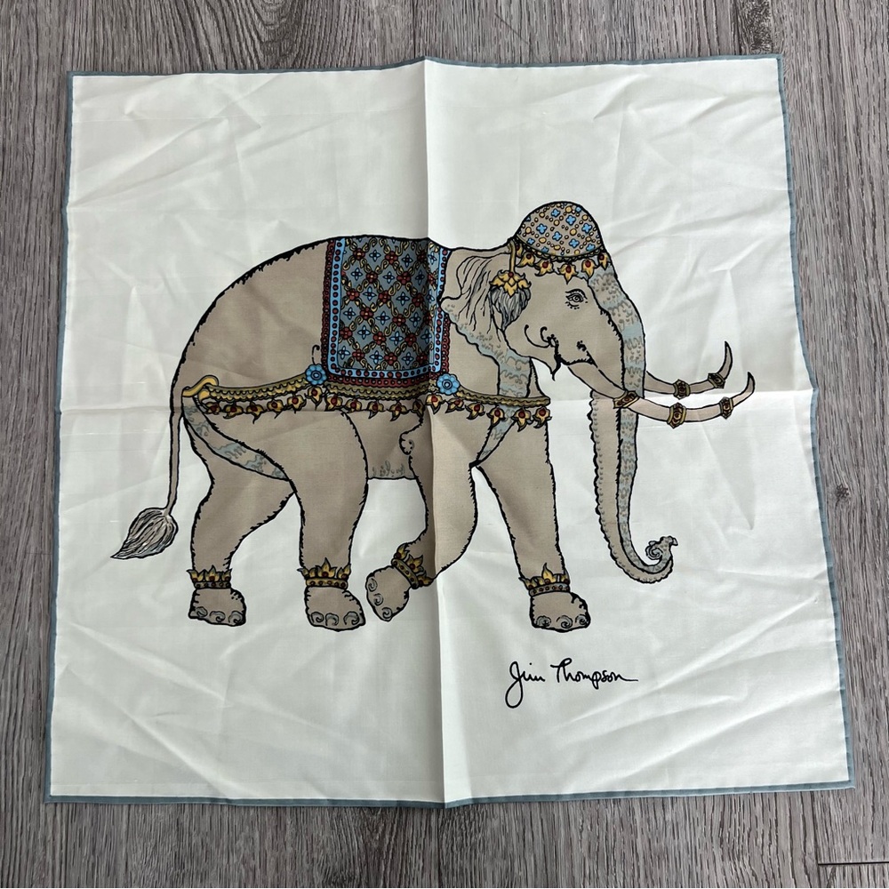JIM THOMPSON Vintage Elephant  pocket Square SILK napkin scarf hanky 16"